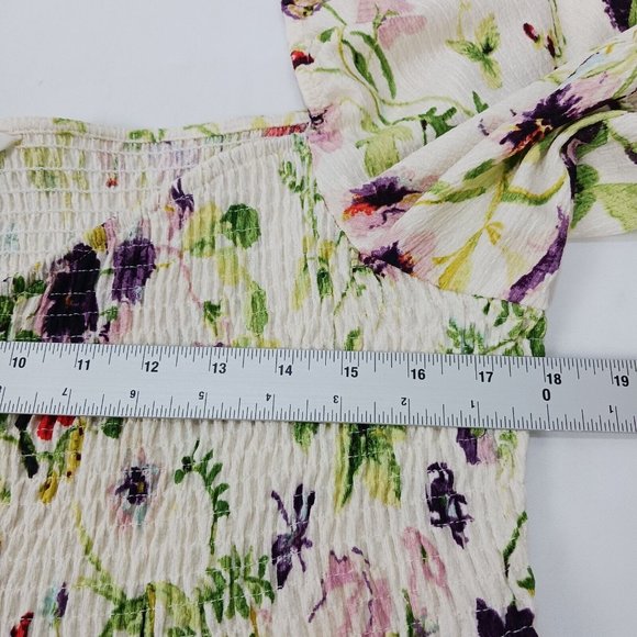 NEW H&M Floral Pleet Dress Size XXL Mini Short Cold Shoulder Ivory Floral - Picture 13 of 15